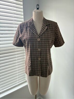 Tosca VTG Women's Plaid Linen-Blend Button Down Blazer Top